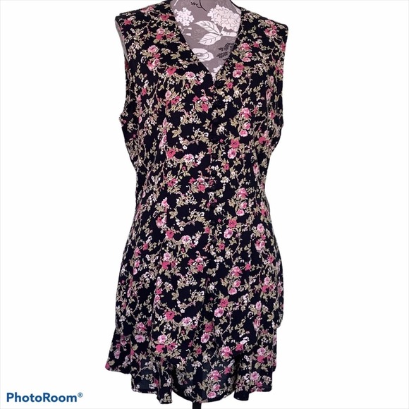 Vintage Dresses & Skirts - Vintage 90’s Floral Rayon Sleeveless Button Front Vest Top & Skirt Set Granite